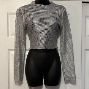 Carbon 38 silver mesh long sleeved top